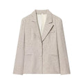 Women's Beige Tweed Blazer Jackets Fashion Lapel Long Sleeve Single Breasted Slim Coats Lady 2026 Spring Chic Office Outerwear