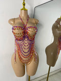 Crystal Rhinestone Tassel Body Chain Harness Bra for Women Multi-layer Shiny Gemstone Body Jewelry Sexy Halter Neck Bikini Chest