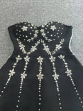 Black Red Women Sexy Strapless Shinning Crystal A-Line Mini Bandage Dress Celebrate Christmas Nightclub Party Outfit
