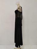 Sexy Sheer Mesh Fishtail Dress for Women Halter Sleeveless High Waist Patchwork Bandage Temperament Dresses Female