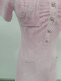 Knitted Two Piece Set for Women O Neck Spliced Beading Short Sleeve High Waist Mini Dress with Sling Solid Outfit Female New