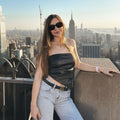 PU Leather Sexy Tube Top Pleated Waist Vest Women's Spring Fashion Solid High Street Zipper Irregular T Shirt Sleeveless