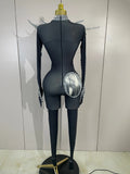Sexy Sparkle Diamond Long Sleeves Printed Stretch Jumpsuit Eveing Birthday Party Luxury NightClub Stage Costume Festivals Outfit