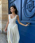 Irregular Plunge Square Collar Suspender Dress For Women Solid Color Sleeveless Backless Summer Clubs Party Ruched Dress