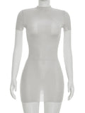 Wild See Through Dress Women Hottie Fashion Short Sleeve Stretch Skinny Coquette Midnight Street Party Club Bodycon