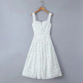 Hit Color Printing Spliced Lace Up Dresses for Women Square Neck Sleeveless High Waist Dresses Female Fashion