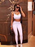 Casual Sporty 2 Piece Set Women Tracksuit Patchwork Stretch Tank Top+Leggings Stripe Matching Street Skinny Outfits
