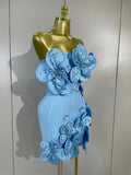 Elegant Formal Party Prom Gown Birthday Wedding Guest Dresses Luxury Chic 3D Beaded Flower Strapless Short Bodycon Bandage Dress