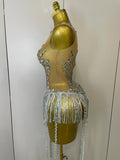 Sliver Sequins Shining Diamonds Sexy Mesh Long Tassel Bodysuit Women Nightclub Party Birthday Stage Performance Costume