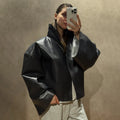 Casual Solid Pu Crocodile Grain Jacket Women Fashion Full Sleeve Stand Collar Loose Female Outwear 2026 Autumn Lady Coats Chic