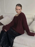 Women's Cable Knit Sweater V Neck Long Sleeve Oversized Loose Chunky Twist Pullover Tops Casual Autumn Retro Commute Top