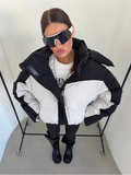 Black White Color Block Puffer Jacket Womens Zip Up Oversized Loose Fit Warm Coat Fall Winter Streetwear Daily Trendy Outerwear
