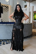 Sexy Sparkly Sequin Patchwork Bodycon Dresses for Woman Ruffle Tassel Dress Female Party Clubwear Long Birthday Outfits