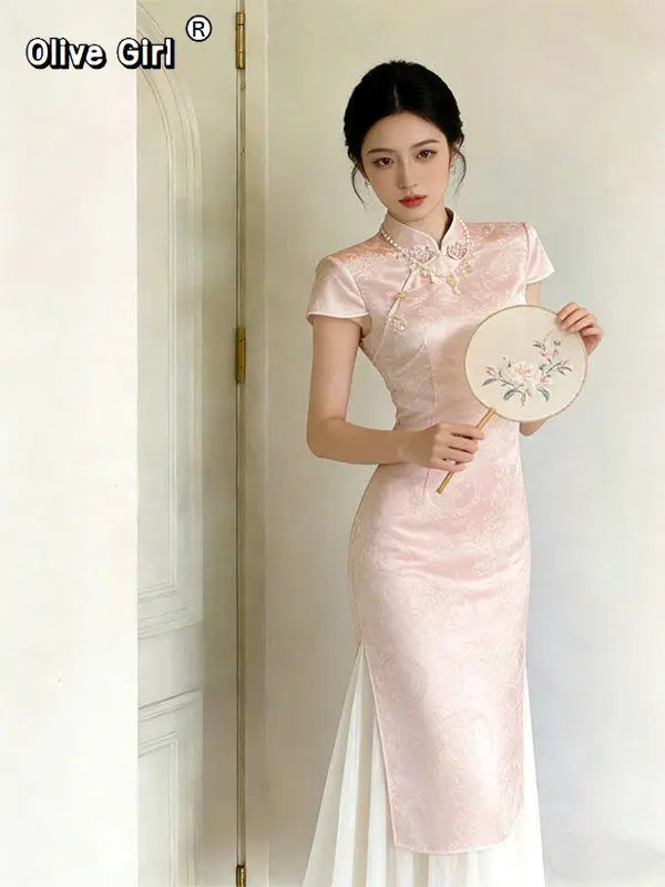 Olive Girl Romantic Qipao for Garden Wedding 2026 Fairycore Photoshoot Everyday Wear S-XXL XS-3XL Plus Size Romantic Garden Party Editorial Not Costume Qipao Cheongsam Chinese Dress Chinese Heritage Fashion Women