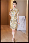 Classic Champagne Golden Mother Bride Cheongsam Dresses Chinese Embroidered Wedding Evening Dress for Women Party