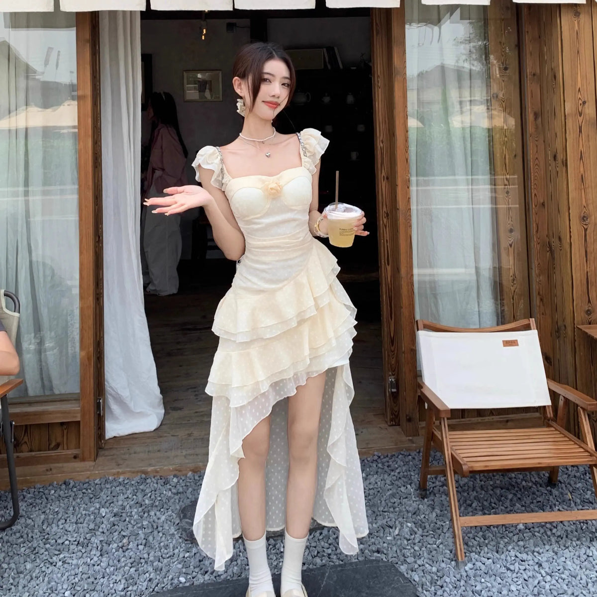 Olive Girl Beige Flowing Sleeve Lolita Dress for Ren Faire 2026 Garden Wedding Fairycore Photoshoot Everyday Wear S-3XL XS-3XL Plus Size Flowing Sleeve Dramatic Silhouette Romantic Garden Party Editorial Not Costume Chinese Heritage Fashion Women