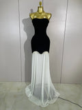 Women Elegangt Pearl Bandage Strapless TopAnd White Mesh Long Dress Two-piece Set Celebrity Evening Birthday Wedding Party Dress