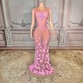 Tie Sleeveless Floral Backless Evening Gown Luxurious Mermaid Dress