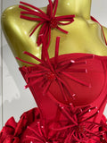Fashion Cocktail Elegant Luxury Birthday Party Red Black Bandage Outfit Women Sexy Halter Prom Gown Celebrity Club Two Piece Set