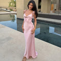 V-neck Cut Out Lace-Up Spaghetti Strap Dress For Women Summer Beach Long Dress Fashion Sexy Sleeveless Slim Gown Clothes