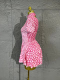 Lady Fish scales shell sequins Scale Sequin Bodysuit HighNeck Short Sleeve Ruffle Skirt Costume For Women Nightclub Stage Wear