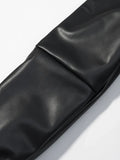 Black Slimming Leather Jacket for Women Lapel Long Sleeve Patchwork Double Breasted Fashionable Coat Female Autumn