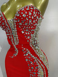 Sexy Strapless Shinning Rhinestones Bodycon Bandage Long Dress Women Fashion Celebrate Evening Party Vestido
