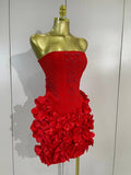 Elegant Cute Pearl Beaded Flower Sexy Strapless Bodycon Mini Bandage Dress Celebrate Eveing Party Birthday Cocktail Wedding Wear