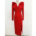 Black Red Color Women Long Sleeve Sexy Off the Shoulder Bodycon Mid-calf Evening Party Dress Celebrity Red Carpet Outfit