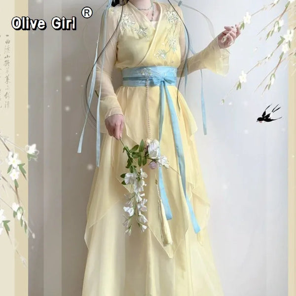 Olive Girl Red Embroidered Hanfu Dress for Ren Faire 2026 Garden Wedding Fairycore Photoshoot Everyday Wear S-L XS-3XL Plus Size Chinese Heritage Fashion Women