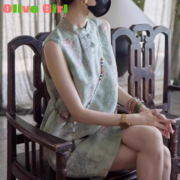 Olive Girl Green Embroidered Qipao for Ren Faire 2026 Garden Wedding Fairycore Photoshoot Everyday Wear S-XXXL XS-3XL Plus Size Hand Embroidered Romantic Garden Party Editorial Not Costume Qipao Cheongsam Chinese Dress Chinese Heritage Fashion Women