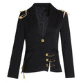Chic Spliced Metal Pin Slimming Blazer for Women Notched Collar Long Sleeve Patchwork Mesh Hollow Out Fashion Jacket Female