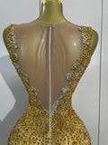 Sexy Sparkly Rhinestone Sleeveless Mesh See Through Mini Dress Luxury Birthday Dress Celebrate Party Club PhotoShoot Stage Wear