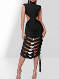 Design Hollow Ribbon Backless Sleeveless Bandage Dress Fashion Party Vacation Stage Performance Gown Dresses Woman Elegant Party
