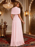 Women'S Pink Shawl+Strapless Dress 2-Piece Design Bandage Dress Elegant Celebrity Party Wedding Guest Dress