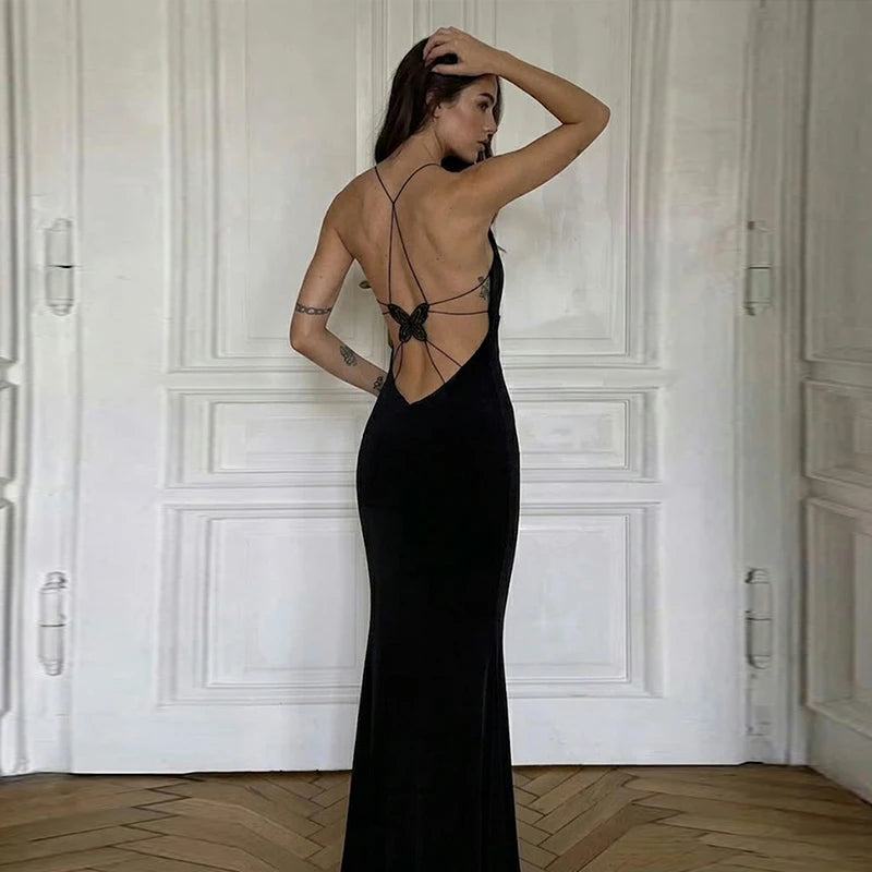 Satin V-Neck High-Slit Cami Maxi Dress Bodycon Backless 2026 Summer Fashion Elegant Women Gala Minimalist Evening Slip Gown