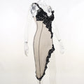 Sexy Lace Party Dress Women Deep V-Neck Irregular Chic Patchwork Design Skinny Maxi Bodycon Midnight Stretch Clubwear