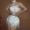 Glamorous Tassel Mesh Birthday Party Dress Stage Performance Costume Dance Waist Splicing Hip Wrap Skirt Outfit Vestidos De Gala