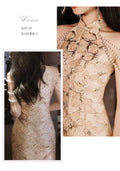 New Chinese Style Dress Halter Beads Qipao Sexy Evening Banquet Gown Women Sleeveless Robe De Soiree Bride Wedding Vestidos