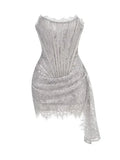Sexy Lace See-through Patchwork Corset Dress Female Bodycon Elegant Party MIrrgualr Mini Dress Women Tube Top Dress New