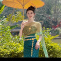 Women's Thailand Traditional Clothing Two Set Thai Dress National Costume Dai Dress Minority Retro Costume Dance Photography