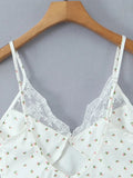 White Cozy Homewear Lace Trim Polka Dot Mini Slip Dress for Women Slim Satin Fabric Nightgown for Pajama Parties