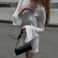 Women's Satin Mini Dress Bell Long Sleeve Backless Lace Up Criss A Line Dress Sexy Elegant Party Club Dress 2026 Summer