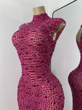 Luxury Crystal Diamonds Long Party Dress Sexy Mesh Sleeveless See Through Evening Prom Birthday Women's Clothing Singer Wear