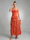 Solid Spliced Ruffles Elegant Dresses For Women Strapless High Wasit Backless Loose Dress Female Fashion
