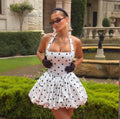 Polka Dot Vacation Mini Dress For Women  High Waist A-line Ball Gown Dress Sleeveless Halter Neck Female Summer Fashion