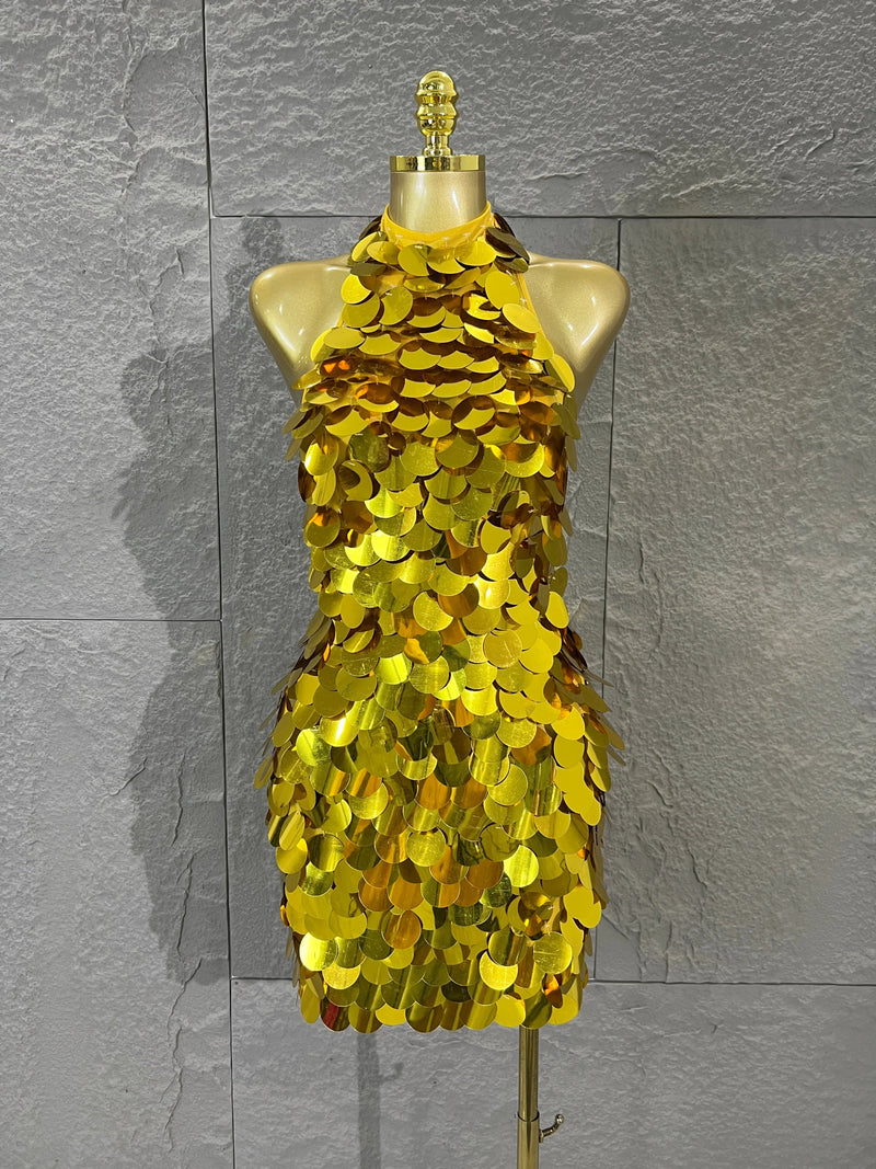 Women's Sexy Shiny Sequin Mini Dress, Short Fitted One-piece Dress, for Birthday Gatherings, Club Parties, Stage Performances