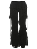 Street Hot Girl Style Pants for Women Low Waist Spliced ruffled Fashion Sheer Mesh Flared Trousers Female Autumn
