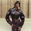 Women's Chic Faux Leather Jacket Fashion Lapel Zipper Irregular Hem Waist Cropped Pu Coat Lady 2026 Spring Chic Street Outerwear