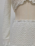 White Spliced Fungus Two Piece Set Female V Neck Long Sleeve Vest Beach Vacation Women's Skirt Sets Summer Fashion